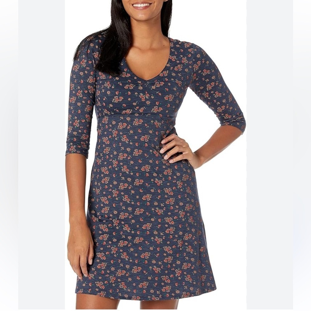 Toad&Co organic cotton blend floral blue dress size S